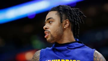 MIAMI, FLORIDA - NOVEMBER 29: D'Angelo Russell #0 of the Golden State Warriors warms up prior to the game against the Miami Heat at American Airlines Arena on November 29, 2019 in Miami, Florida. NOTE TO USER: User expressly acknowledges and agrees that, by downloading and/or using this photograph, user is consenting to the terms and conditions of the Getty Images License Agreement. (Photo by Michael Reaves/Getty Images)