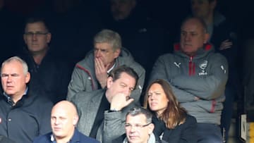 LONDON, ENGLAND - FEBRUARY 04: A dejected looking Arsene Wenger manager / head coach of Arsenal sits in the stands during the Premier League match between Chelsea and Arsenal at Stamford Bridge on February 4, 2017 in London, England. (Photo by Catherine Ivill - AMA/Getty Images)