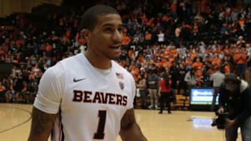Dec 5, 2015; Corvallis, OR, USA; Oregon State Beavers guard Gary Payton II (1) walks off the court following the end of the game against the Nevada Wolf Pack at Gill Coliseum. Mandatory Credit: Scott Olmos-USA TODAY Sports