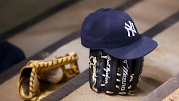 May 18, 2016; Phoenix, AZ, USA; Detailed view of a New York Yankees hat and baseball glove against the Arizona Diamondbacks at Chase Field. Mandatory Credit: Mark J. Rebilas-USA TODAY Sports