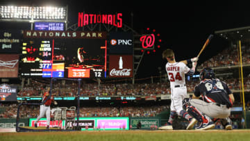 WASHINGTON, D.C. - JULY 16: Bryce Harper #34 of the Washington Nationals bats during the T-Mobile Home Run Derby at Nationals Park on Monday, July 16, 2018 in Washington, D.C. (Photo by Rob Tringali/MLB Photos via Getty Images) *** Bryce Harper