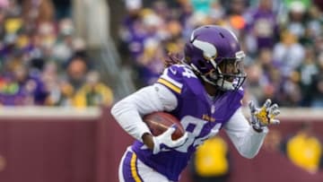 Nov 23, 2014; Minneapolis, MN, USA; Minnesota Vikings wide receiver Cordarrelle Patterson (84) carries the ball during the third quarter against the Green Bay Packers at TCF Bank Stadium. The Packers defeated the Vikings 24-21. Mandatory Credit: Brace Hemmelgarn-USA TODAY Sports