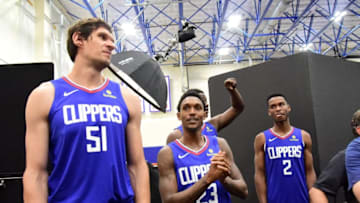 PLAYA VISTA, CA - SEPTEMBER 24: Boban Marjanovic #51, Angel Delgado #31, Lou Williams #23, and Shai Gilgeous-Alexander #2 of the Los Angeles Clippers wait to be photographed dsuring media day at the Los Angeles Clippers Training Center on September 24, 2018 in Playa Vista, California. (Photo by Jayne Kamin-Oncea/Getty Images)