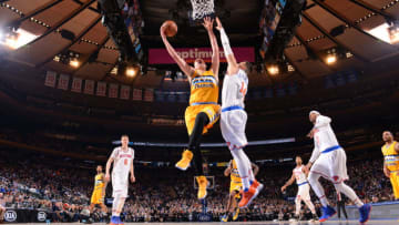 NEW YORK, NY - FEBRUARY 10: Nikola Jokic #15 of the Denver Nuggets goes to the basket against the New York Knicks on February 10, 2017 at Madison Square Garden in New York City, New York. (Photo by Jesse D. Garrabrant/NBAE via Getty Images)