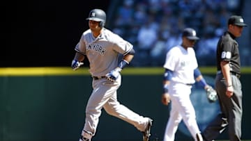 Aug 24, 2016; Seattle, WA, USA; New York Yankees catcher Gary Sanchez (24) runs the bases after hitting a solo-home run against the Seattle Mariners during the first inning at Safeco Field. Mandatory Credit: Joe Nicholson-USA TODAY Sports