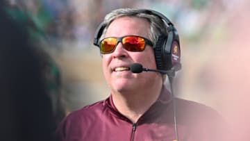 Sep 16, 2023; South Bend, Indiana, USA; Central Michigan Chippewas head coach Jim McElwain watches in the third quarter against the Notre Dame Fighting Irish at Notre Dame Stadium. Mandatory Credit: Matt Cashore-USA TODAY Sports