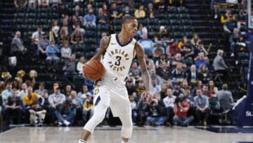 INDIANAPOLIS, IN - DECEMBER 04: Joe Young #3 of the Indiana Pacers handles the ball during a game against the New York Knicks at Bankers Life Fieldhouse on December 4, 2017 in Indianapolis, Indiana. The Pacers won 115-97. NOTE TO USER: User expressly acknowledges and agrees that, by downloading and or using the photograph, User is consenting to the terms and conditions of the Getty Images License Agreement. (Photo by Joe Robbins/Getty Images)