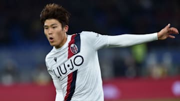 ROME, ITALY - FEBRUARY 07: Takehiro Tomiyasu of Bologna FC looks on during the Serie A match between AS Roma and Bologna FC at Stadio Olimpico on February 7, 2020 in Rome, Italy. (Photo by Giuseppe Bellini/Getty Images)