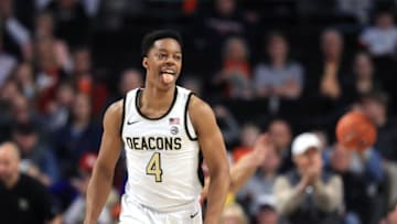 WINSTON-SALEM, NORTH CAROLINA - JANUARY 26: Jahcobi Neath #4 of the Wake Forest Demon Deacons reacts after a play during their game against the Virginia Cavaliers at LJVM Coliseum Complex on January 26, 2020 in Winston-Salem, North Carolina. (Photo by Streeter Lecka/Getty Images)