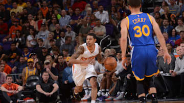 PHOENIX, AZ - APRIL 5: Tyler Ulis #8 of the Phoenix Suns handles the ball during a game against the Golden State Warriors on April 5, 2017 at Talking Stick Resort Arena in Phoenix, Arizona. NOTE TO USER: User expressly acknowledges and agrees that, by downloading and/or using this photograph, user is consenting to the terms and conditions of the Getty Images License Agreement. Mandatory Copyright Notice: Copyright 2017 NBAE (Photo by Noah Graham/NBAE via Getty Images)