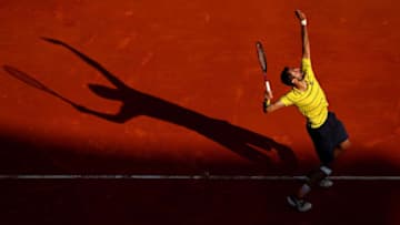MONTE-CARLO, MONACO - APRIL 20: Marin Cilic of Croatia in action against Kei Nishikori of Japan during day six of the ATP Masters Series Monte Carlo Rolex Masters at Monte-Carlo Sporting Club on April 20, 2018 in Monte-Carlo, Monaco. (Photo by Julian Finney/Getty Images)