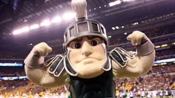 Dec 5, 2015; Indianapolis, IN, USA; Michigan State Spartans mascot Sparty during the Big Ten Conference football championship game against the Iowa Hawkeyes at Lucas Oil Stadium. Mandatory Credit: Aaron Doster-USA TODAY Sports