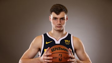 LAS VEGAS, NEVADA - JULY 14: Christian Braun #0 of the Denver Nuggets poses during the 2022 NBA Rookie Portraits at UNLV on July 14, 2022 in Las Vegas, Nevada. NOTE TO USER: User expressly acknowledges and agrees that, by downloading and/or using this photograph, User is consenting to the terms and conditions of the Getty Images License Agreement. (Photo by Gregory Shamus/Getty Images)