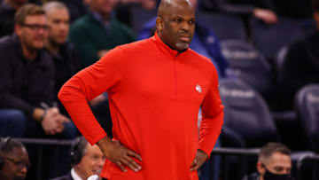 MINNEAPOLIS, MN - DECEMBER 06: Nate McMillan of the Atlanta Hawks looks on during the second quarter against the Minnesota Timberwolves at Target Center on December 6, 2021 in Minneapolis, Minnesota. NOTE TO USER: User expressly acknowledges and agrees that, by downloading and or using this photograph, User is consenting to the terms and conditions of the Getty Images License Agreement. (Photo by Harrison Barden/Getty Images)