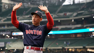 MILWAUKEE, WISCONSIN - APRIL 23: Masataka Yoshida #7 of the Boston Red Sox waves to the crowd after the Red Sox defeated the Milwaukee Brewers 12-5 at American Family Field on April 23, 2023 in Milwaukee, Wisconsin. (Photo by Patrick McDermott/Getty Images)