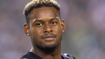 PHILADELPHIA, PA - AUGUST 12: JuJu Smith-Schuster #19 of the Pittsburgh Steelers looks on against the Philadelphia Eagles during the preseason game at Lincoln Financial Field on August 12, 2021 in Philadelphia, Pennsylvania. (Photo by Mitchell Leff/Getty Images)