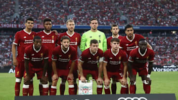 MUNICH, GERMANY - AUGUST 02: Liverpool FC lineup during the Audi Cup 2017 match between Liverpool FC v Atletico Madrid at Allianz Arena on August 2, 2017 in Munich, Germany. (Photo by Alex Grimm/Getty Images For AUDI)