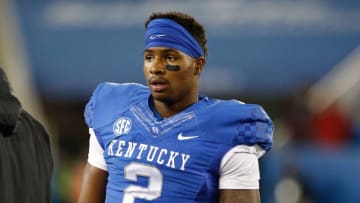 Oct 3, 2015; Lexington, KY, USA; Kentucky Wildcats wide receiver Dorian Baker (2) looks on during the game against the Eastern Kentucky Colonels at Commonwealth Stadium. Kentucky defeated Eastern Kentucky 34-27 in overtime. Mandatory Credit: Mark Zerof-USA TODAY Sports