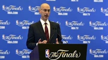 June 4, 2015; Oakland, CA, USA; NBA commissioner Adam Silver speaks to media before the Golden State Warriors play against the Cleveland Cavaliers in game one of the NBA Finals. at Oracle Arena. Mandatory Credit: Bob Donnan-USA TODAY Sports