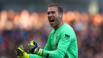 BURNLEY, ENGLAND - AUGUST 31: Adrian of Liverpool celebrates his teams third goal during the Premier League match between Burnley FC and Liverpool FC at Turf Moor on August 31, 2019 in Burnley, United Kingdom. (Photo by Matthew Lewis/Getty Images)