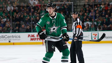 DALLAS, TX - DECEMBER 29: Esa Lindell #23 of the Dallas Stars skates against the St. Louis Blues at the American Airlines Center on December 29, 2017 in Dallas, Texas. (Photo by Glenn James/NHLI via Getty Images)