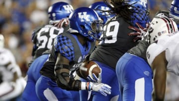 Sep 24, 2016; Lexington, KY, USA; Kentucky Wildcats running back Stanley Boom Williams (18) runs the ball against the South Carolina Gamecocks in the first half at Commonwealth Stadium. Mandatory Credit: Mark Zerof-USA TODAY Sports