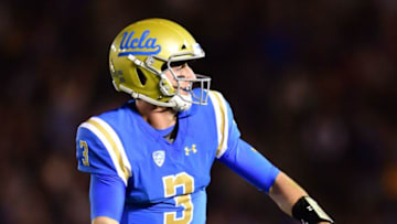 PASADENA, CA - NOVEMBER 24: Josh Rosen #3 of the UCLA Bruins celebrates his touchdown pass for a 7-3 lead over the California Golden Bears during the first quarter at Rose Bowl on November 24, 2017 in Pasadena, California. (Photo by Harry How/Getty Images)