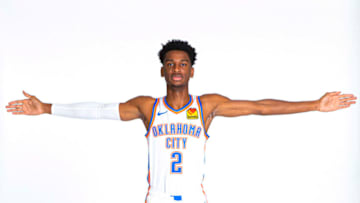 OKC Thunder: Shai Gilgeous-Alexander #2 Thunder poses for a portrait during media day (Photo by Zach Beeker/NBAE via Getty Images)