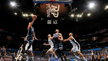 ORLANDO, FL - OCTOBER 10: Chandler Parsons #25 of the Memphis Grizzlies shoots the ball against the Orlando Magic during a pre-season game on October 10, 2018 at Amway Center in Orlando, Florida. NOTE TO USER: User expressly acknowledges and agrees that, by downloading and or using this photograph, User is consenting to the terms and conditions of the Getty Images License Agreement. Mandatory Copyright Notice: Copyright 2018 NBAE (Photo by Fernando Medina/NBAE via Getty Images)