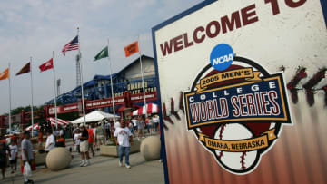 OMAHA, NE - JUNE 25: A sign welcomes fans to the Florida Gators and the Texas Longhorns Game 1 of the championship series of the 59th College World Series at Rosenblatt Stadium on June 25, 2005 in Omaha, Nebraska. (Photo by Jed Jacobsohn/Getty Images)