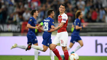 BAKU, AZERBAIJAN - MAY 29: Granit Xhaka of Arsenal looks dejected after Chelsea score their second goal during the UEFA Europa League Final between Chelsea and Arsenal at Baku Olimpiya Stadionu on May 29, 2019 in Baku, Azerbaijan. (Photo by Michael Regan/Getty Images)