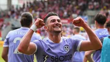 BRENTFORD, ENGLAND - MAY 22: Jack Harrison of Leeds celebrates scoring his side's second goal during the Premier League match between Brentford and Leeds United at Brentford Community Stadium on May 22, 2022 in Brentford, United Kingdom. (Photo by Craig Mercer/MB Media/Getty Images)