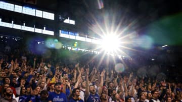 Kansas basketball fans cheer prior to the start of the game. (Photo by Jamie Squire/Getty Images)