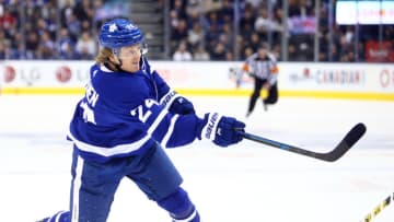 TORONTO, ON - OCTOBER 05: Kasperi Kapanen #24 of the Toronto Maple Leafs shoots the puck during an NHL game against the Montreal Canadiens at Scotiabank Arena on October 5, 2019 in Toronto, Canada. (Photo by Vaughn Ridley/Getty Images)
