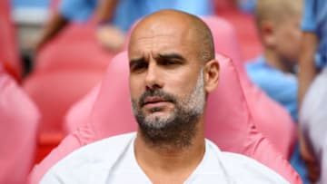 LONDON, ENGLAND - AUGUST 04: Pep Guardiola, Manager of Manchester City looks on prior to the FA Community Shield match between Liverpool and Manchester City at Wembley Stadium on August 04, 2019 in London, England. (Photo by Clive Mason/Getty Images)