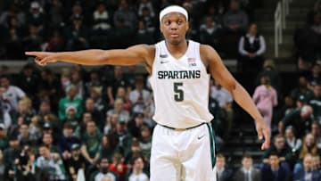 EAST LANSING, MI - DECEMBER 21: Cassius Winston #5 of the Michigan State Spartans looks on in the first half against the Eastern Michigan Eagles at Breslin Center on December 21, 2019 in East Lansing, Michigan. (Photo by Rey Del Rio/Getty Images)