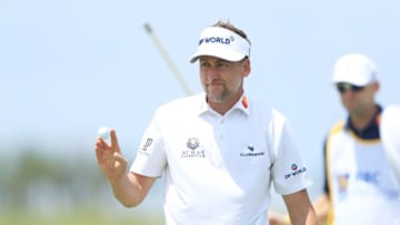 HILTON HEAD ISLAND, SOUTH CAROLINA - JUNE 18: Ian Poulter of England reacts to his birdie on the 18th green during the first round of the RBC Heritage on June 18, 2020 at Harbour Town Golf Links in Hilton Head Island, South Carolina. (Photo by Sam Greenwood/Getty Images)