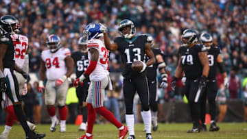 PHILADELPHIA, PA - NOVEMBER 25: Wide receiver Nelson Agholor #13 of the Philadelphia Eagles celebrates his catch against the New York Giants during the fourth quarter at Lincoln Financial Field on November 25, 2018 in Philadelphia, Pennsylvania. The Eagles won 25-22. (Photo by Mitchell Leff/Getty Images)