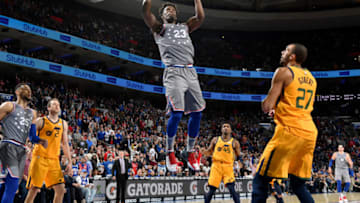 PHILADELPHIA, PA - NOVEMBER 16: Jimmy Butler #23 of the Philadelphia 76ers dunks the ball against the Utah Jazz on November 16, 2018 at Wells Fargo Center in Philadelphia, Pennsylvania. Copyright 2018 NBAE (Photo by Jesse D. Garrabrant/NBAE via Getty Images)