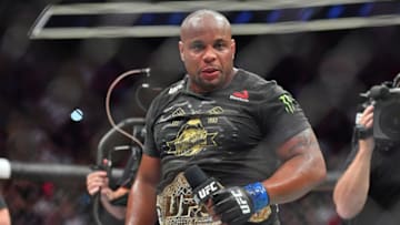 LAS VEGAS, NV - JULY 07: Daniel Cormier addresses the crowd after winning his heavyweight championship fight against Stipe Miocic at T-Mobile Arena on July 7, 2018 in Las Vegas, Nevada. Cormier won by first round knockout. (Photo by Sam Wasson/Getty Images)