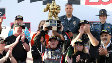 DOVER, DELAWARE - OCTOBER 05: Cole Custer, driver of the #00 Production Alliance Group Ford, celebrates in Victory Lane after winning the NASCAR Xfinity Series Use Your Melon Drive Sober 200 at Dover International Speedway on October 05, 2019 in Dover, Delaware. (Photo by Matt Sullivan/Getty Images)