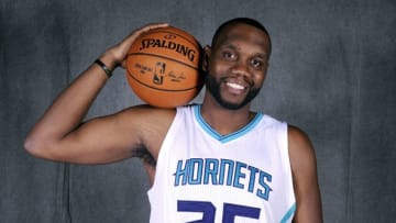 Sep 29, 2014; Charlotte, NC, USA; Charlotte Hornets center Al Jefferson (25) during Media Day at Time Warner Cable Arena. Mandatory Credit: Sam Sharpe-USA TODAY Sports