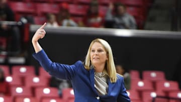 COLLEGE PARK, MD - JANUARY 04: Head coach Brenda Frese of the Maryland Terrapins signals to her players during a women's college basketball game against the Iowa Hawkeyes at Xfinity Center on January 4, 2018 in College Park, Maryland. (Photo by Mitchell Layton/Getty Images)