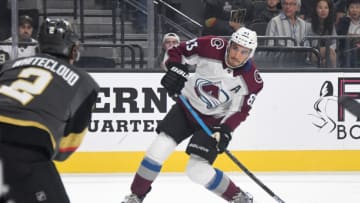 LAS VEGAS, NEVADA - SEPTEMBER 25: Matt Nieto #83 of the Colorado Avalanche takes a shot against the Vegas Golden Knights in the first period of their preseason game at T-Mobile Arena on September 25, 2019 in Las Vegas, Nevada. The Avalanche defeated the Golden Knights 4-1. (Photo by Ethan Miller/Getty Images)