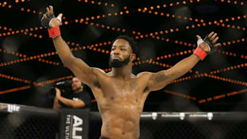NEW YORK, NY - DECEMBER 31: Andre Harrison celebrates his 1st round submission win over Bruce Boyington (not shown) at the World Series of Fighting NYC at The Theater at Madison Square Garden on December 31, 2016 in New York City. (Photo by Ed Mulholland/Getty Images)