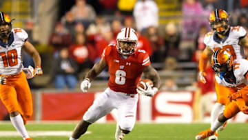 Nov 12, 2016; Madison, WI, USA; Wisconsin Badgers running back Corey Clement (6) during the game against the Illinois Fighting Illini at Camp Randall Stadium. Wisconsin won 48-3. Mandatory Credit: Jeff Hanisch-USA TODAY Sports