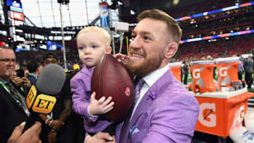 ATLANTA, GA - FEBRUARY 03: Conor Jack McGregor Jr. (L) and Conor McGregor attend the Super Bowl LIII Pregame at Mercedes-Benz Stadium on February 3, 2019 in Atlanta, Georgia. (Photo by Kevin Mazur/WireImage)