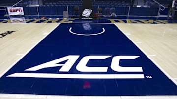 Mar 22, 2015; Notre Dame, IN, USA; A view of the ACC logo on the key before the game between the Notre Dame Fighting Irish and the DePaul Blue Demons in the first half of the game at Edmund P. Joyce Center. Mandatory Credit: Trevor Ruszkowski-USA TODAY Sports