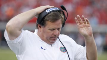 JACKSONVILLE, FL - OCTOBER 28: Florida Gators head coach Jim McElwain reacts in the third quarter of a game against the Georgia Bulldogs at EverBank Field on October 28, 2017 in Jacksonville, Florida. Georgia defeated Florida 42-7. (Photo by Joe Robbins/Getty Images)