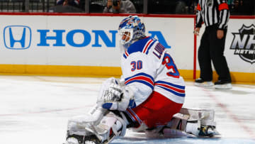 NEW YORK, NY - NOVEMBER 15: Henrik Lundqvist #30 of the New York Rangers skates against the New York Islanders at Barclays Center on November 15, 2018 the Brooklyn borough of New York City. New York Islanders defeated the New York Rangers 7-5. (Photo by Mike Stobe/NHLI via Getty Images)